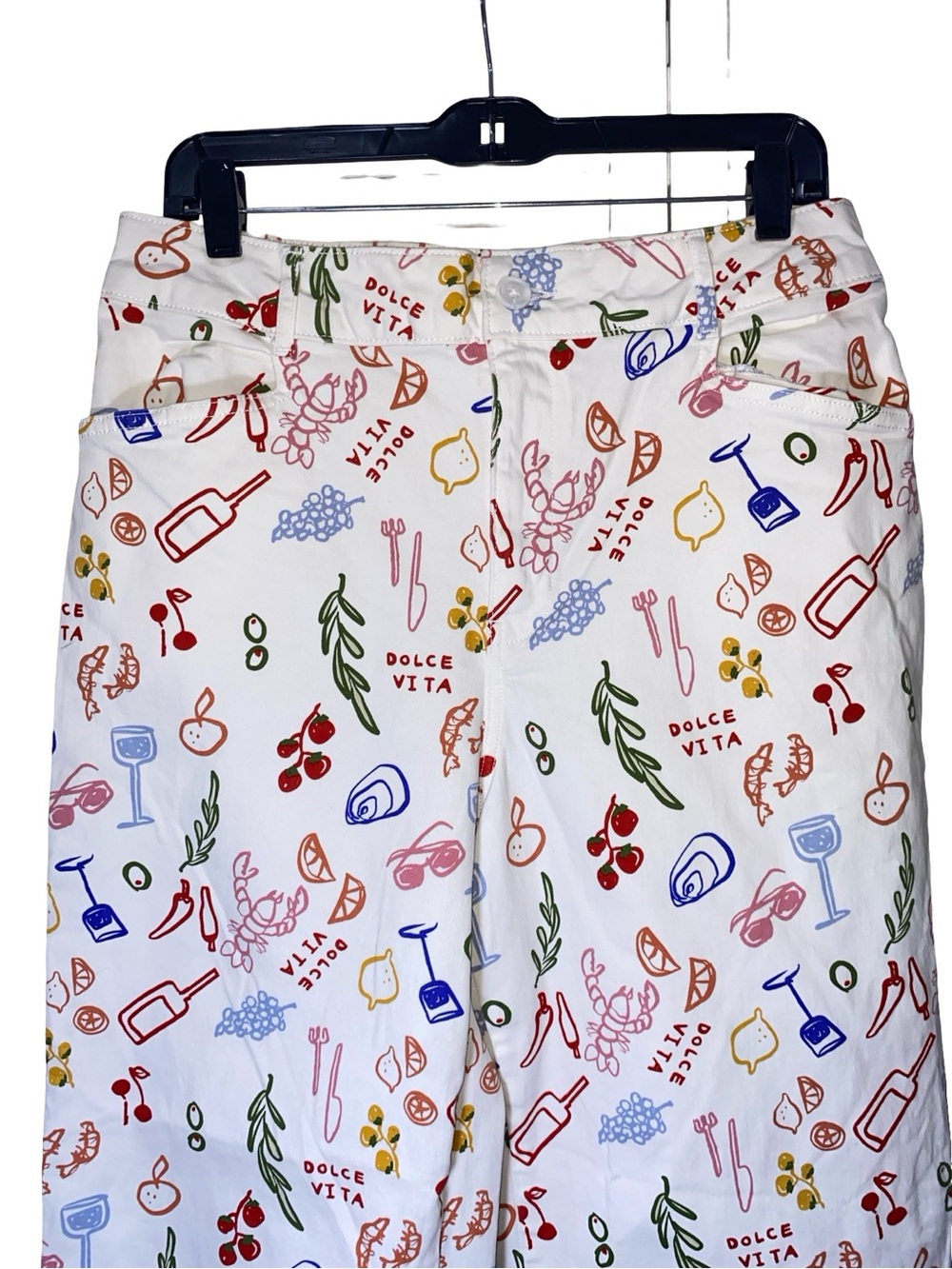 Wide-Leg Crop Pants in White with Multicolor Print - Picture 3 of 9